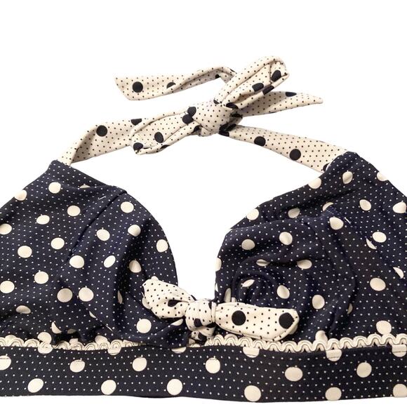 Crown & Ivy Navy Blue Polka Dot Bralette Bikini Top Medium Halter & Back Tie - Picture 2 of 11